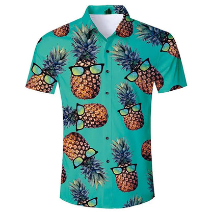 Light Blue Hawaiian Shirt with Cut Pineapples