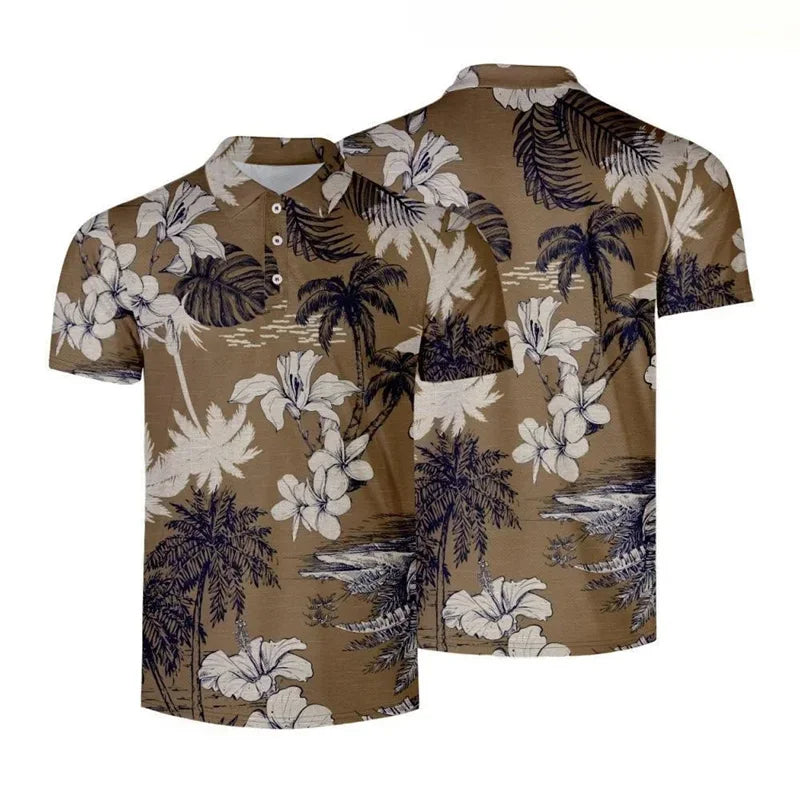 Black Polo with Hawaiian Flowers