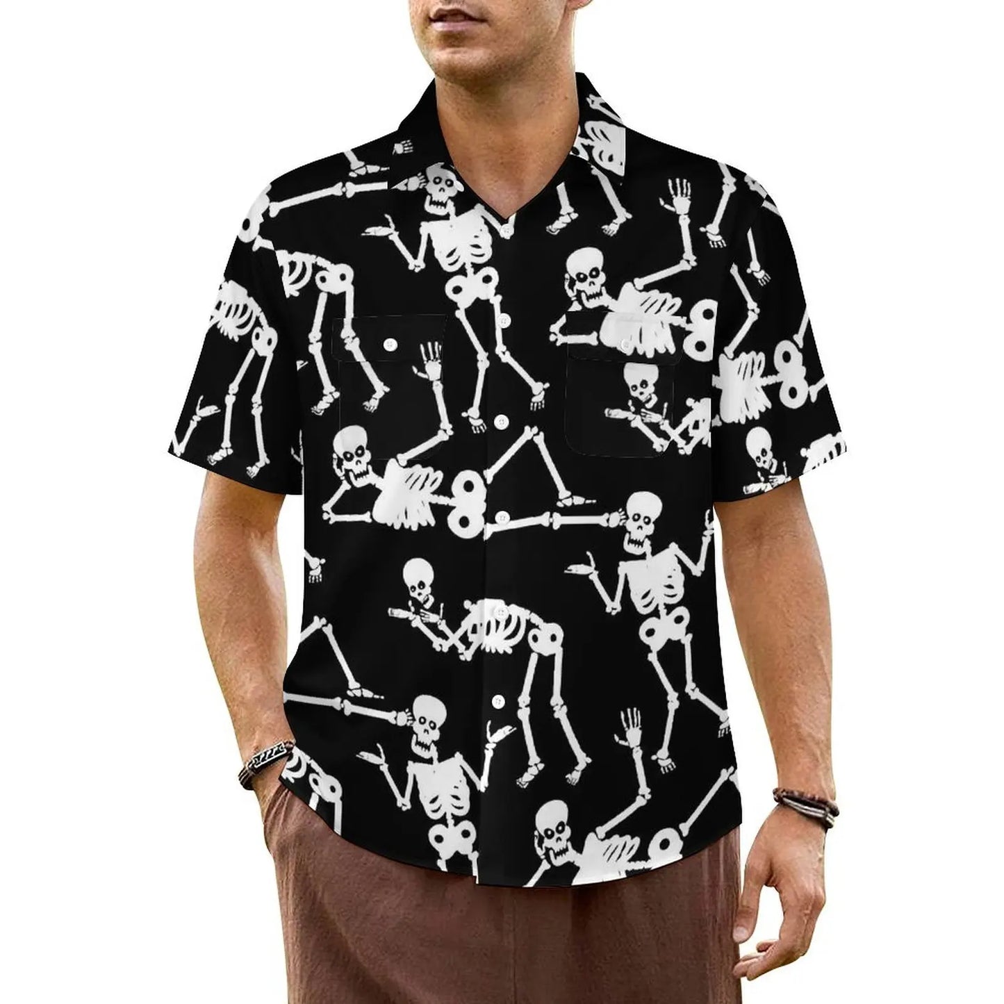 Halloween Hawaiian Shirt -- Skull and Crossbones on Black