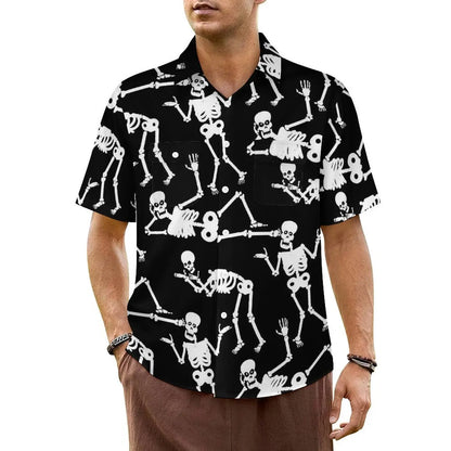 Halloween Hawaiian Shirt -- Rock and Roll Skulls with Roses on Black