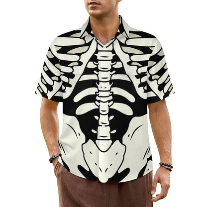 Halloween Hawaiian Shirt -- Skeleton with Flowers and Butterflies on Black