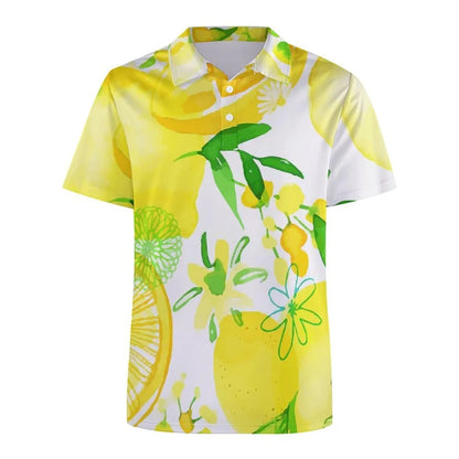 White Polo Shirt with Tropical Fruits