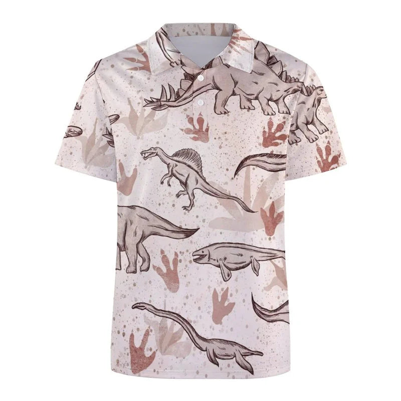 Black Polo Shirt with Dinosaurs