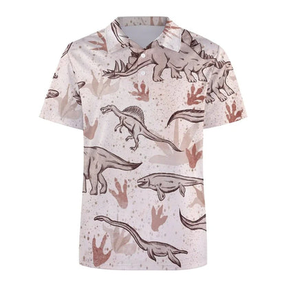 Black Polo Shirt with Dinosaurs