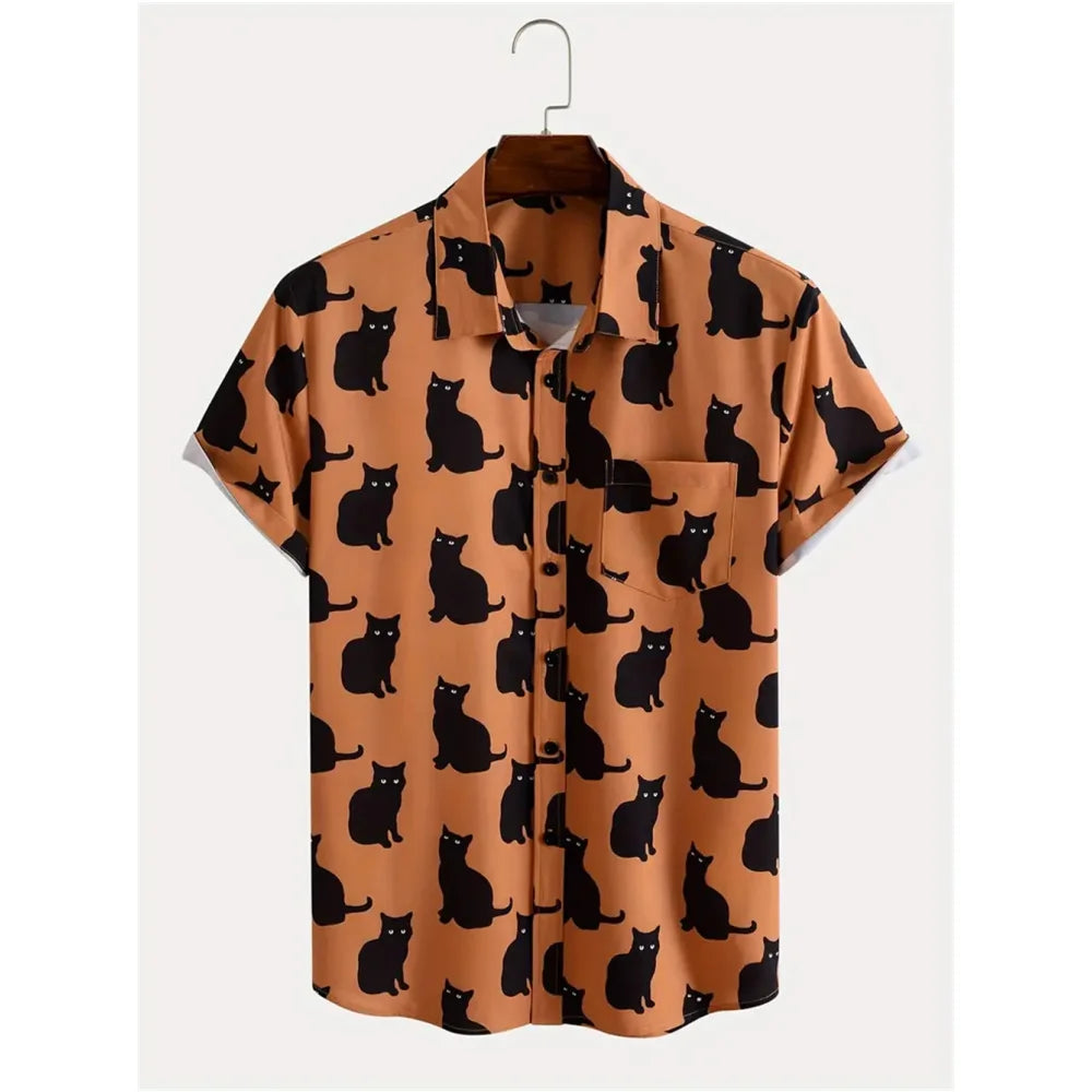 Orange Shirt with Back Cartoon Cats.  Perfect for Halloween!