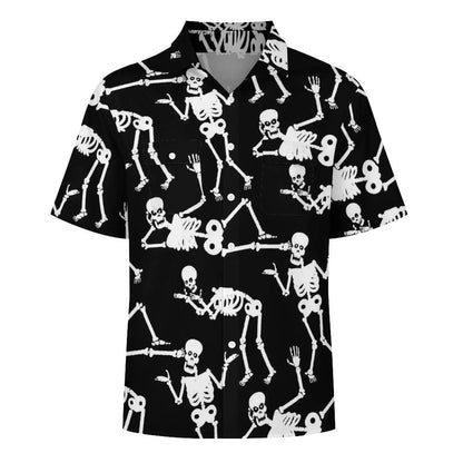 Halloween Hawaiian Shirt -- Glowing Skeletons on Black