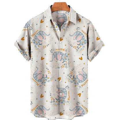 Light Blue Aloha shirt with Astronaut Cats