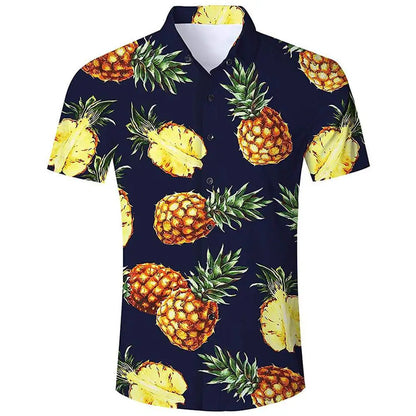 Light Blue Hawaiian Shirt with Pineapples