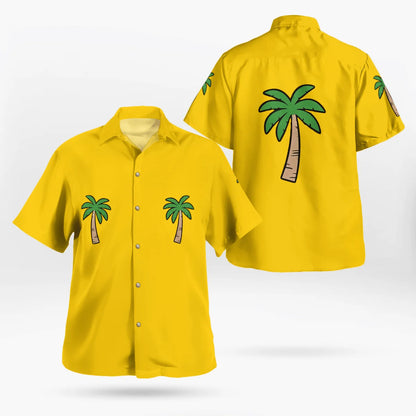 Brown Aloha Shirt with Blue and Yellow Flowers