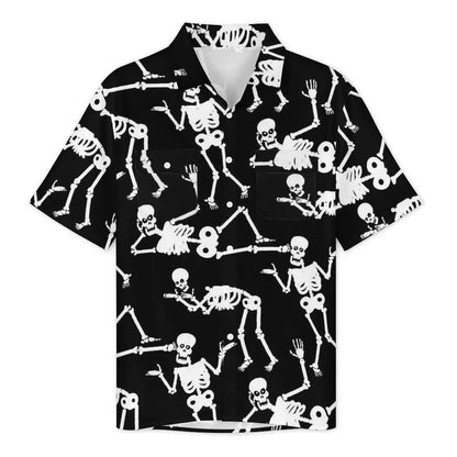 Halloween Hawaiian Shirt -- Gothic Skulls on Blue