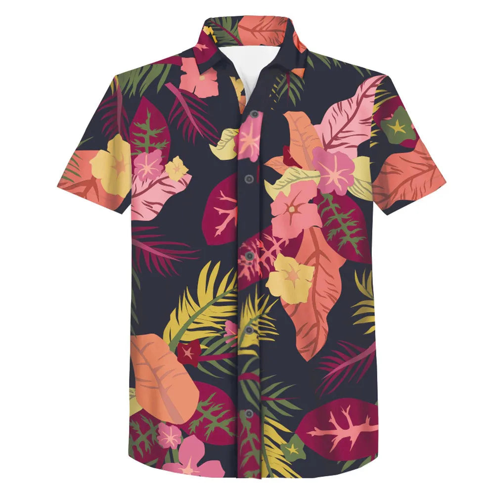 Light Purple Aloha Shirt with Orange and Yellow Flowers