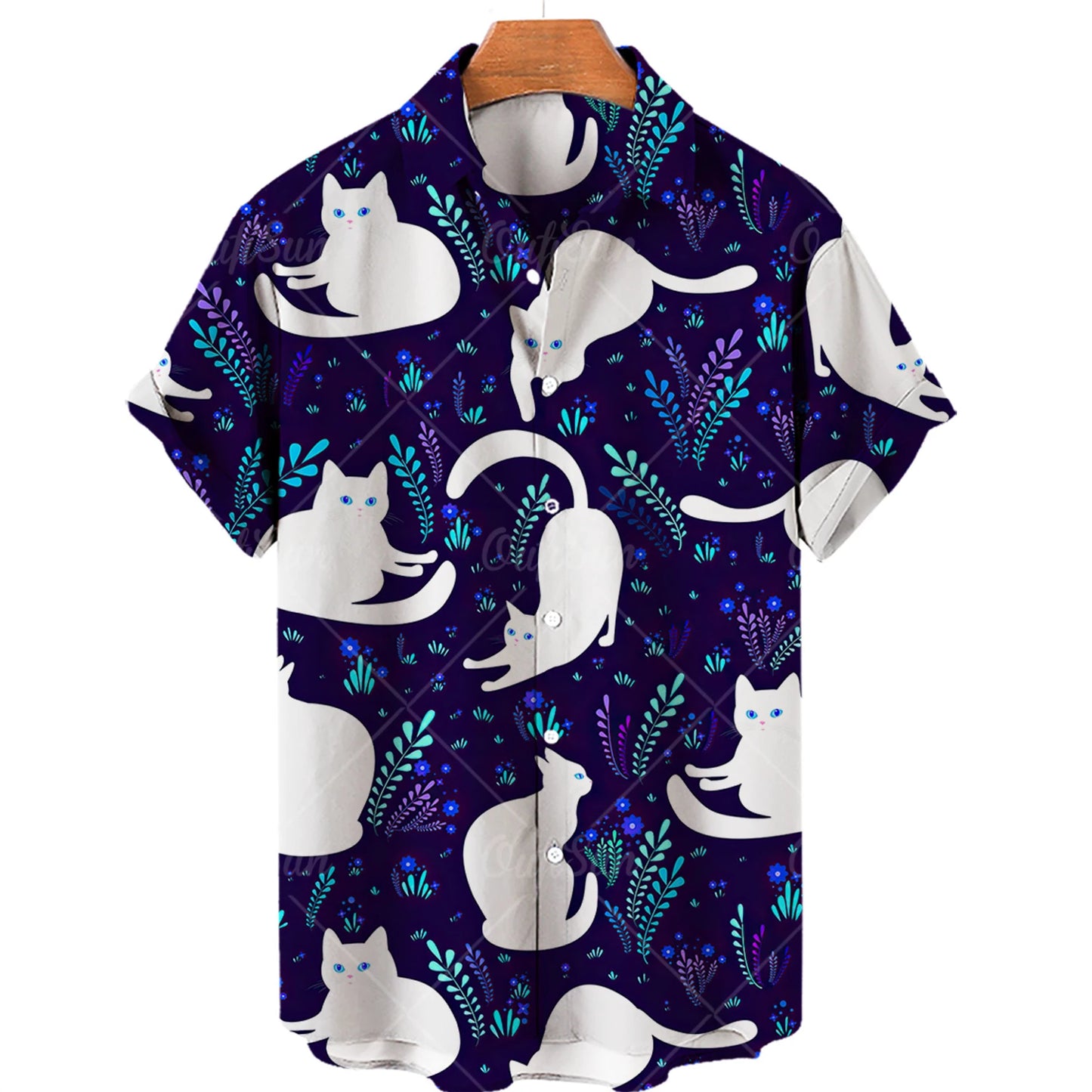 Light Purple Sleepy Cat Aloha Shirt