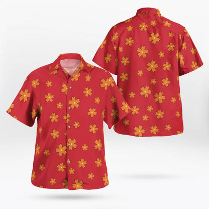 Brown Aloha Shirt with Blue and Yellow Flowers