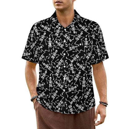 Halloween Hawaiian Shirt -- Screaming Skulls on Black