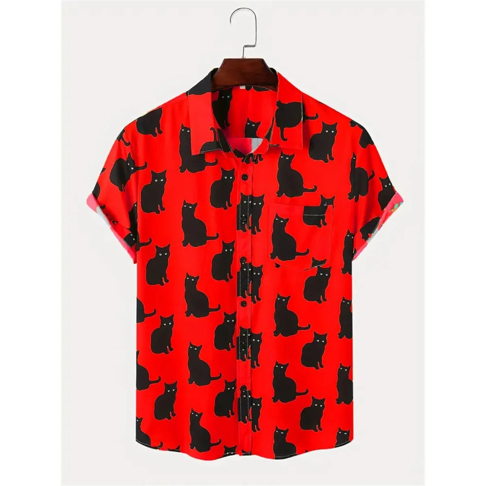 Orange Aloha Shirt with Black Cats.  Great for Halloween!