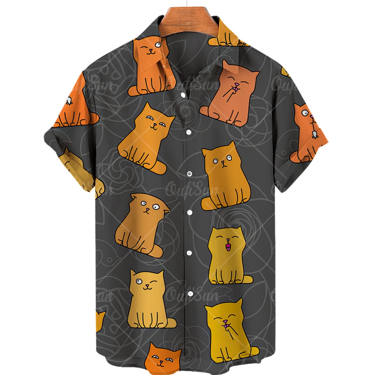 Orange Shirt with Back Cartoon Cats.  Perfect for Halloween!