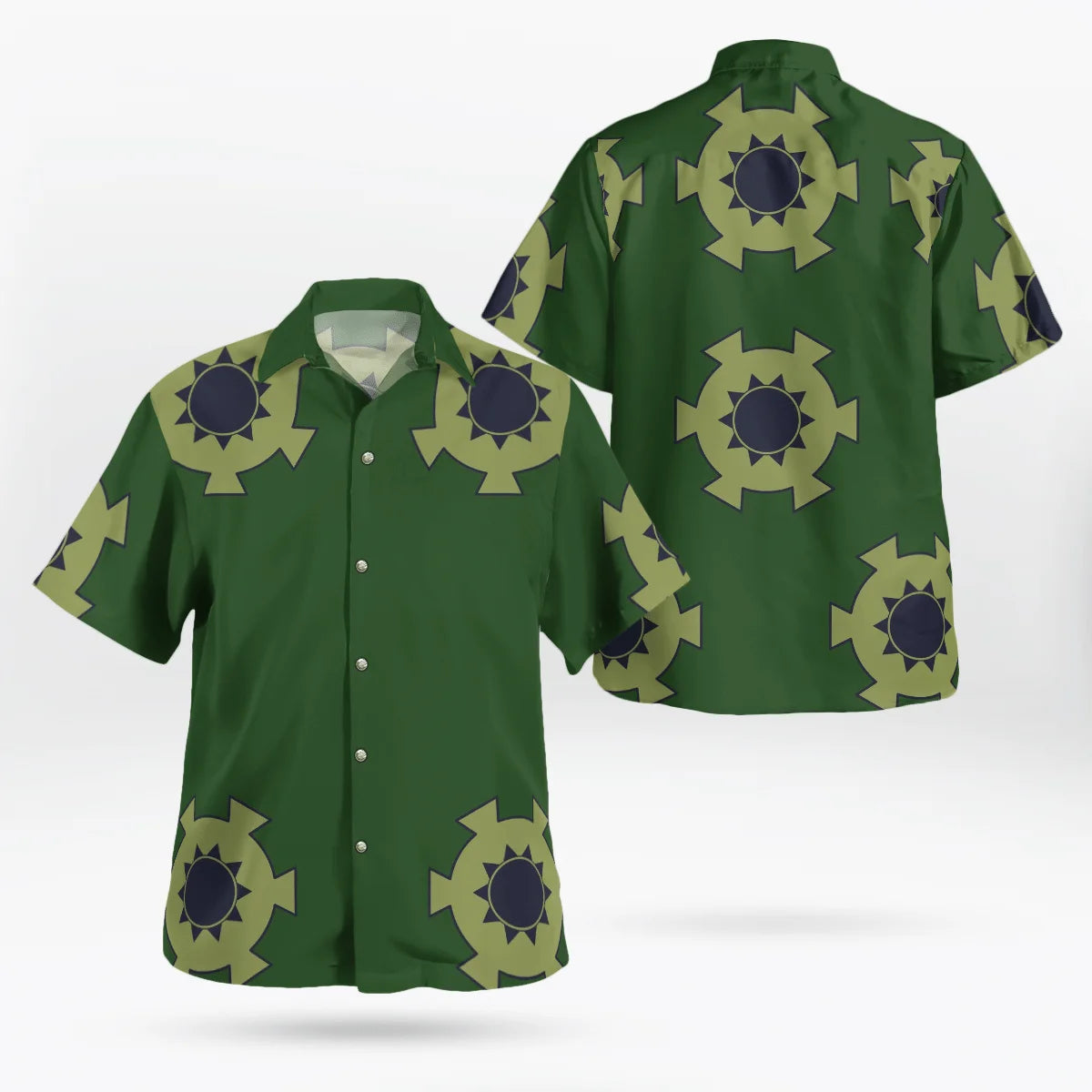 Brown Aloha Shirt with Blue and Yellow Flowers