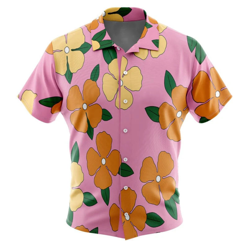 Brown Aloha Shirt with Blue and Yellow Flowers