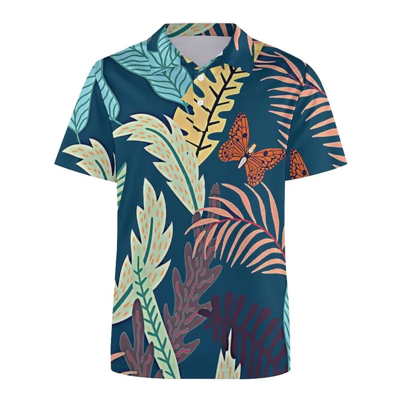 Dark Green Polo with Palm Trees