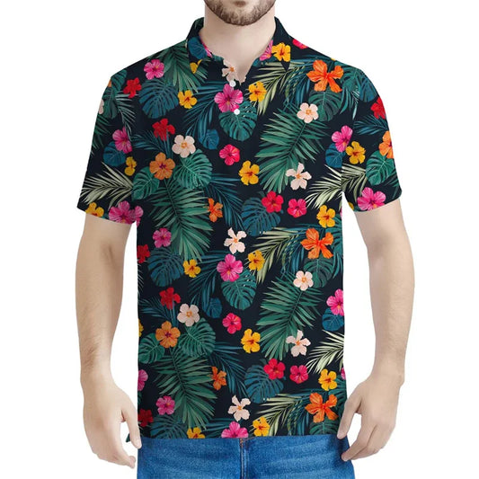 Tropical Flower Hawaiian Polo