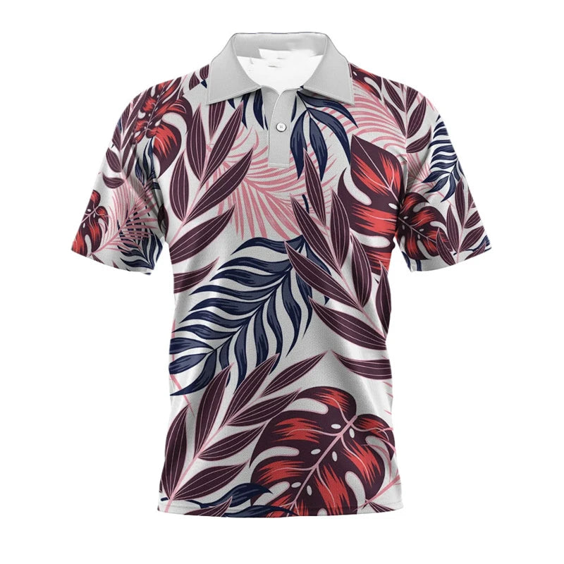 Black Polo Shirt with Colorful Plants