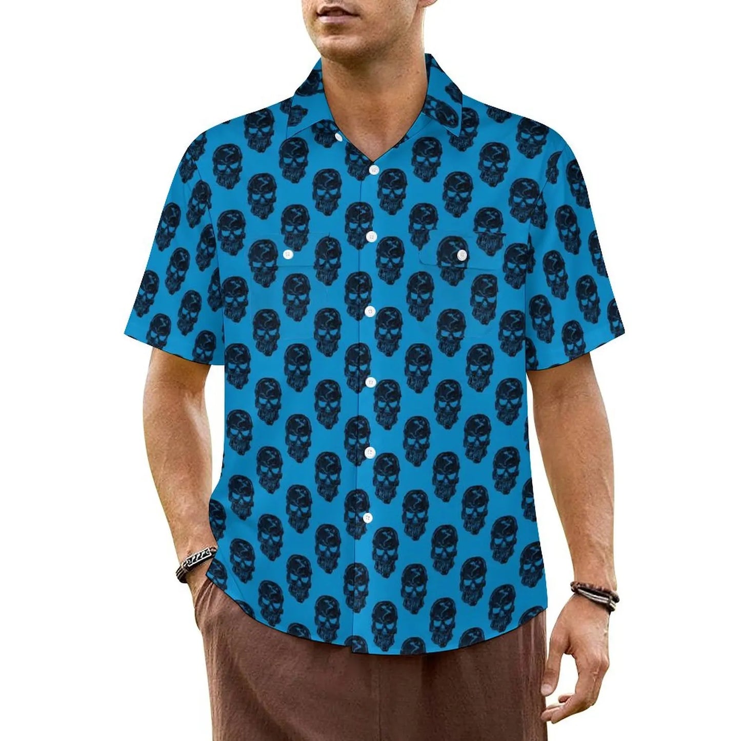 Halloween Hawaiian Shirt -- Skull and Crossbones on Black