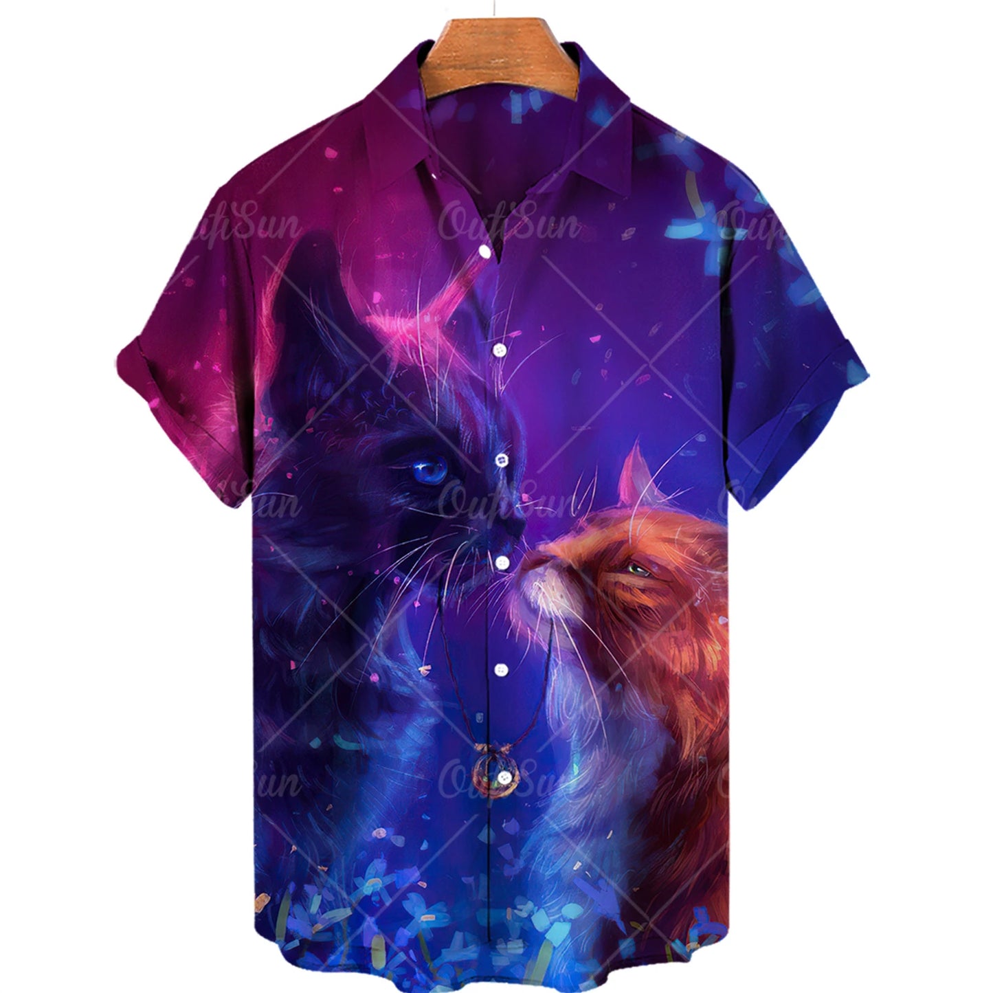 Light Blue Aloha shirt with Astronaut Cats