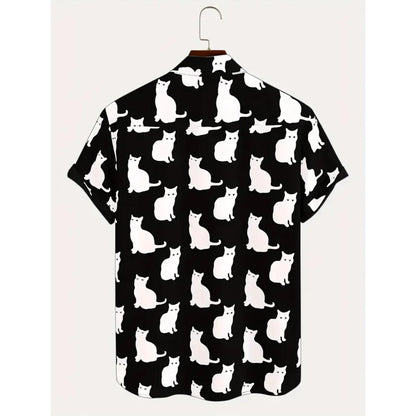 Orange Aloha Shirt with Black Cats.  Great for Halloween!