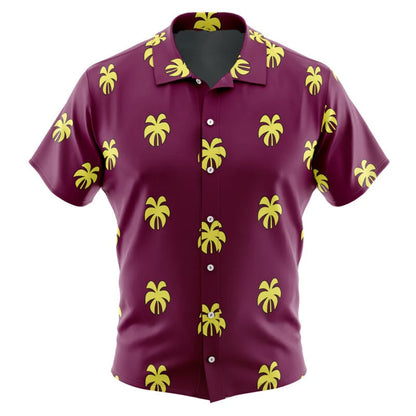 Brown Aloha Shirt with Blue and Yellow Flowers