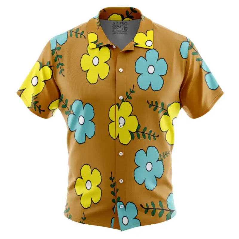 Light Purple Aloha Shirt with Orange and Yellow Flowers