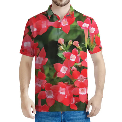 Light Blue Polo Shirt with Red Flowers