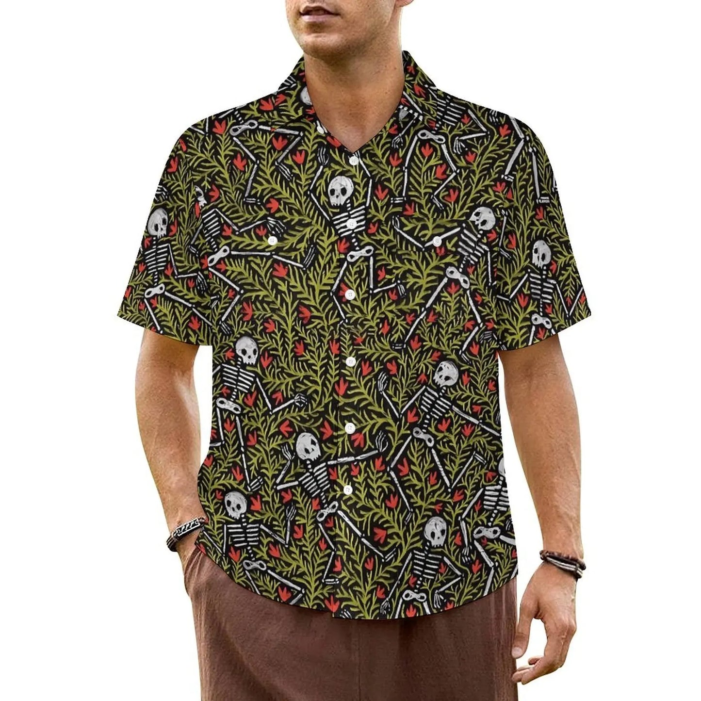 Halloween Hawaiian Shirt -- Screaming Skulls on Black