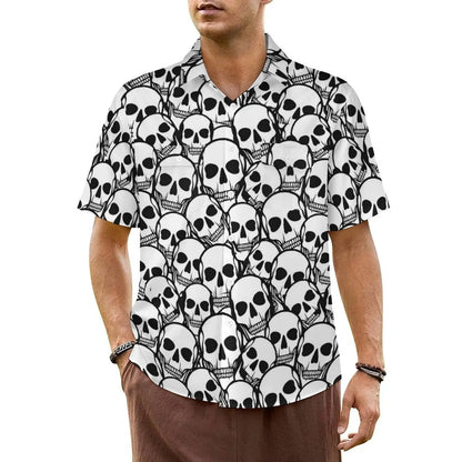 Halloween Hawaiian Shirt -- Rock and Roll Skulls with Roses on Black