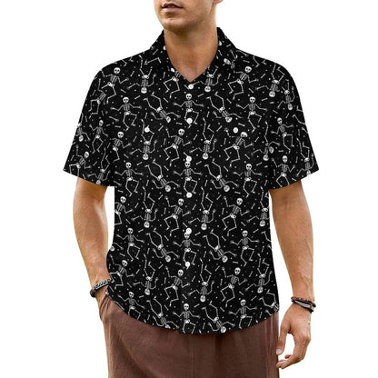 Halloween Hawaiian Shirt -- Glowing Skeletons on Black