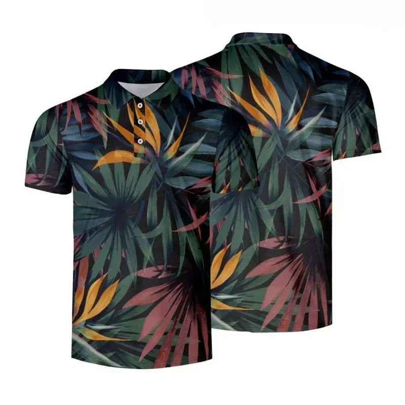 Black Polo with Hawaiian Flowers