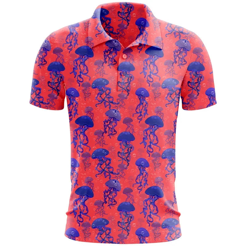 Blue Polo Shirt with Flowers