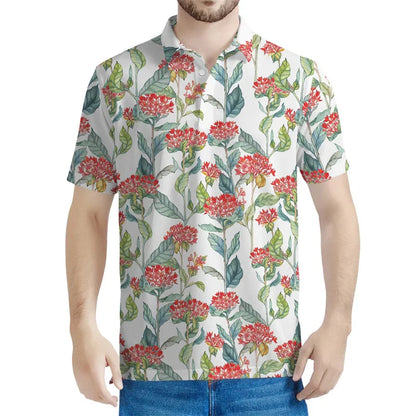 Red Flowered Polo Shirt