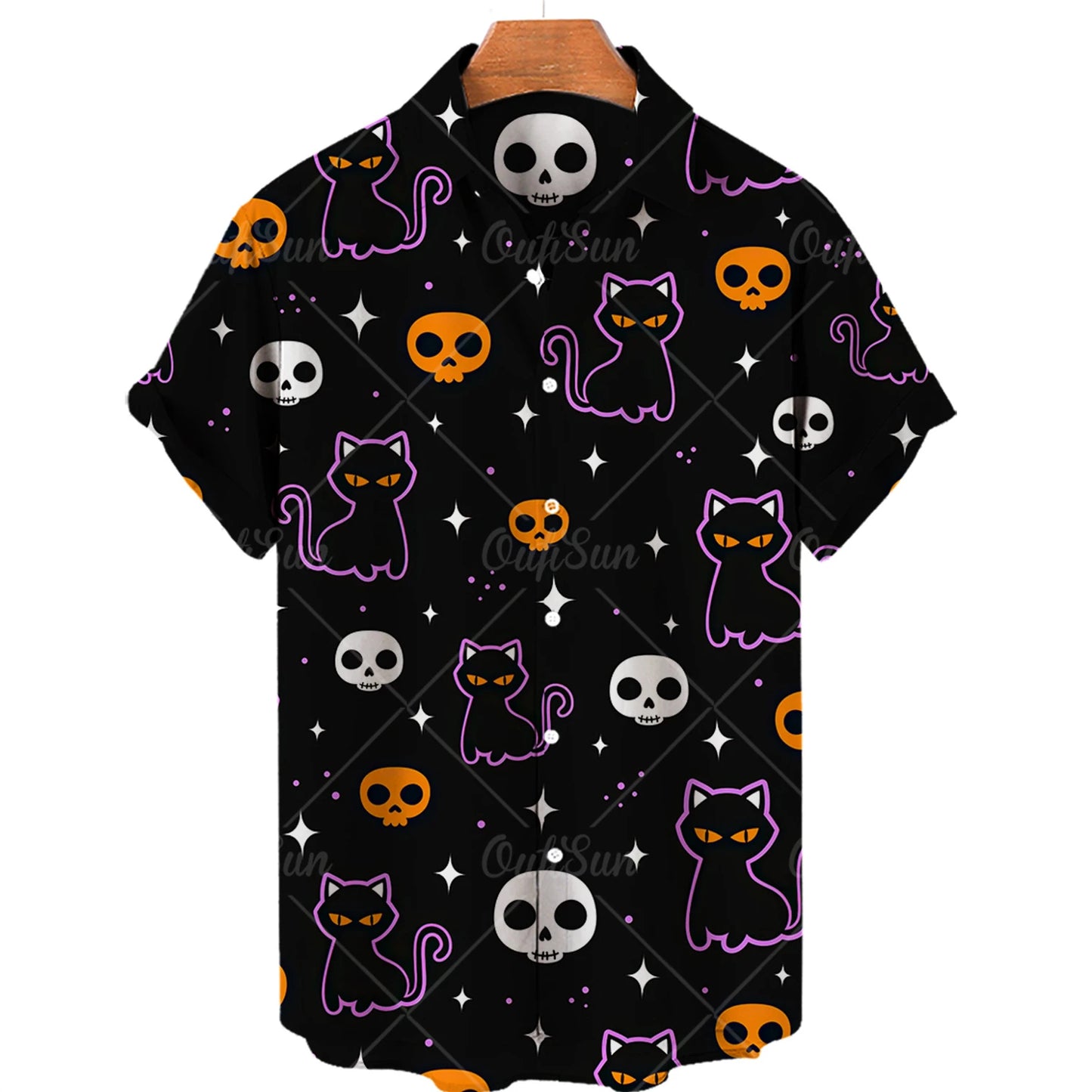 Orange Shirt with Back Cartoon Cats.  Perfect for Halloween!