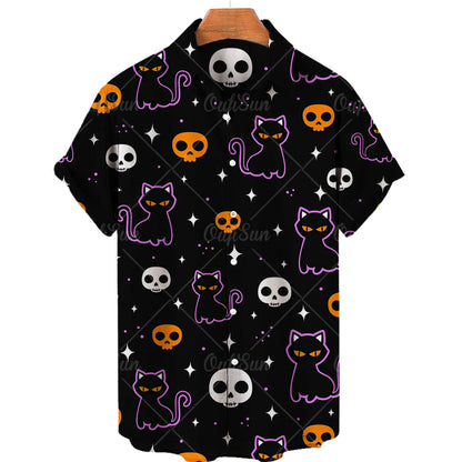 Orange Shirt with Back Cartoon Cats.  Perfect for Halloween!