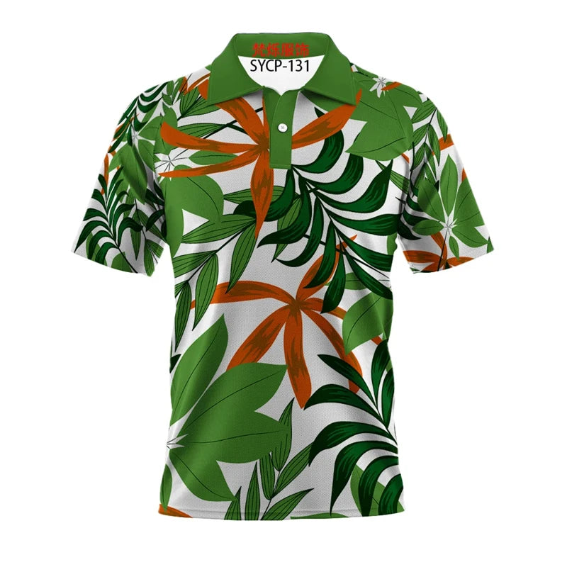 Black Polo Shirt with Ferns and Palms