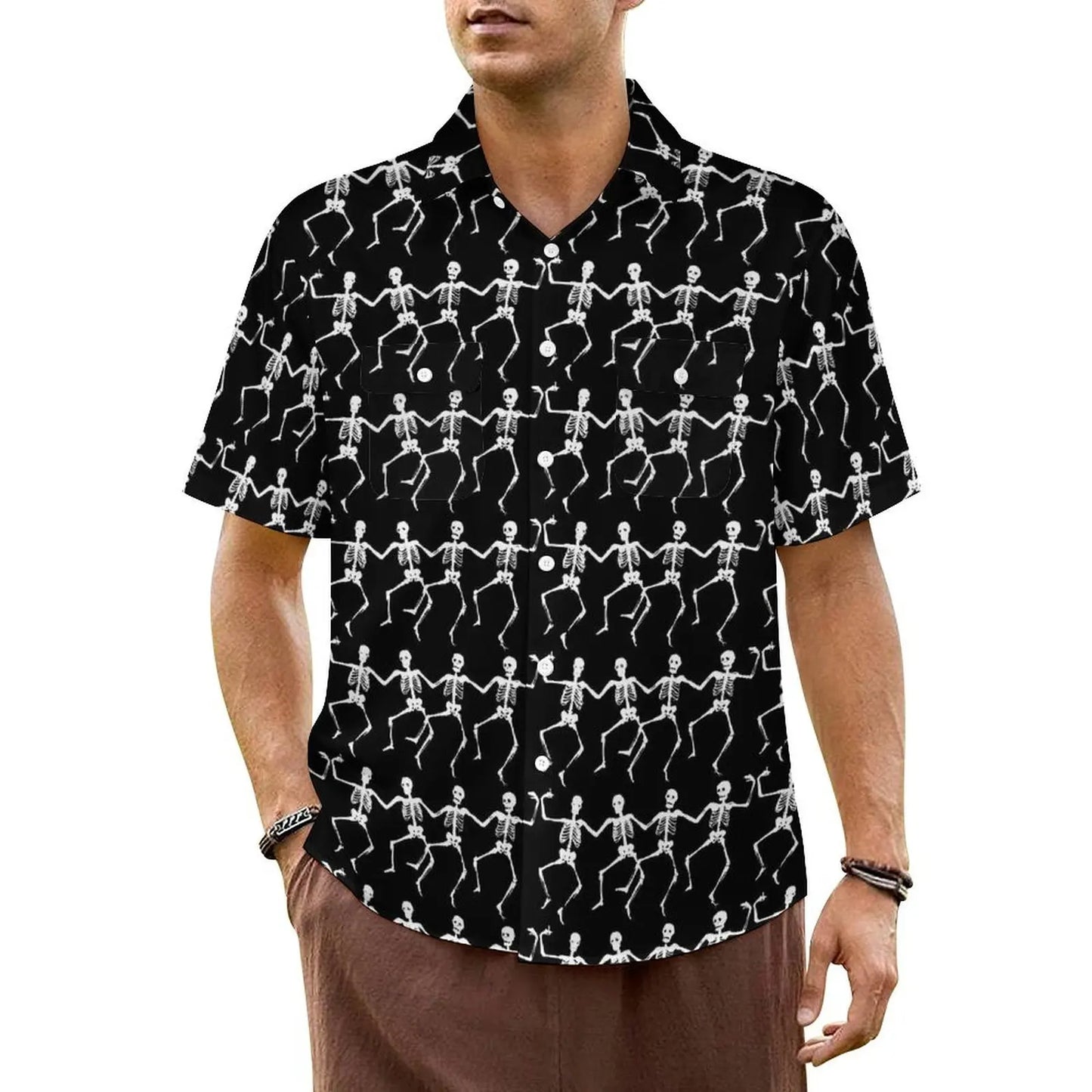 Halloween Hawaiian Shirt -- Screaming Skulls on Black