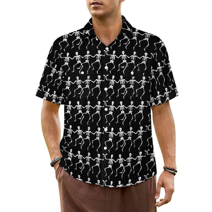 Halloween Hawaiian Shirt -- Skull and Crossbones on Black