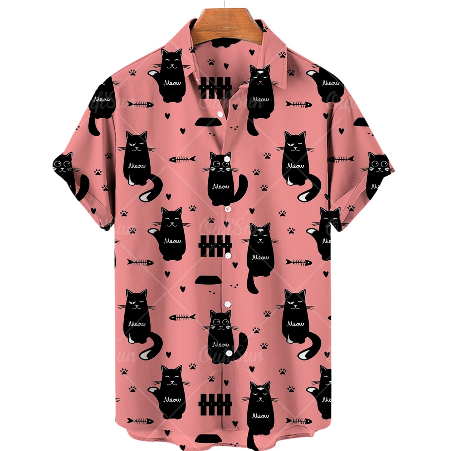 Orange Aloha Shirt with Black Cats.  Great for Halloween!