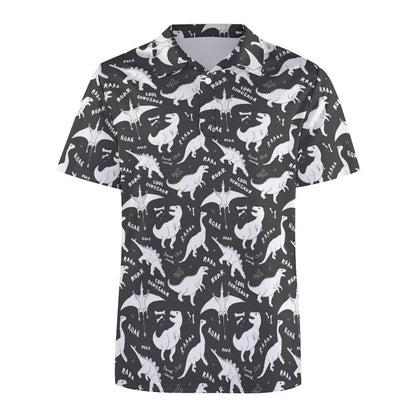 Black and White Polo Shirt with Tropical Flowers