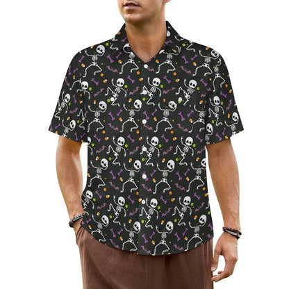 Halloween Hawaiian Shirt -- Glowing Skeletons on Black