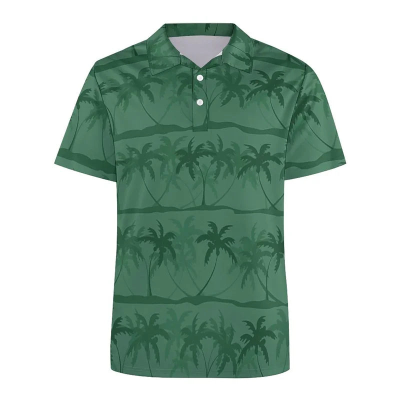 Black and White Polo Shirt with Tropical Flowers