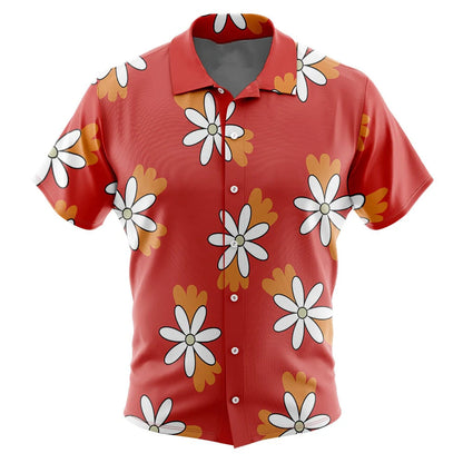 Brown Aloha Shirt with Blue and Yellow Flowers