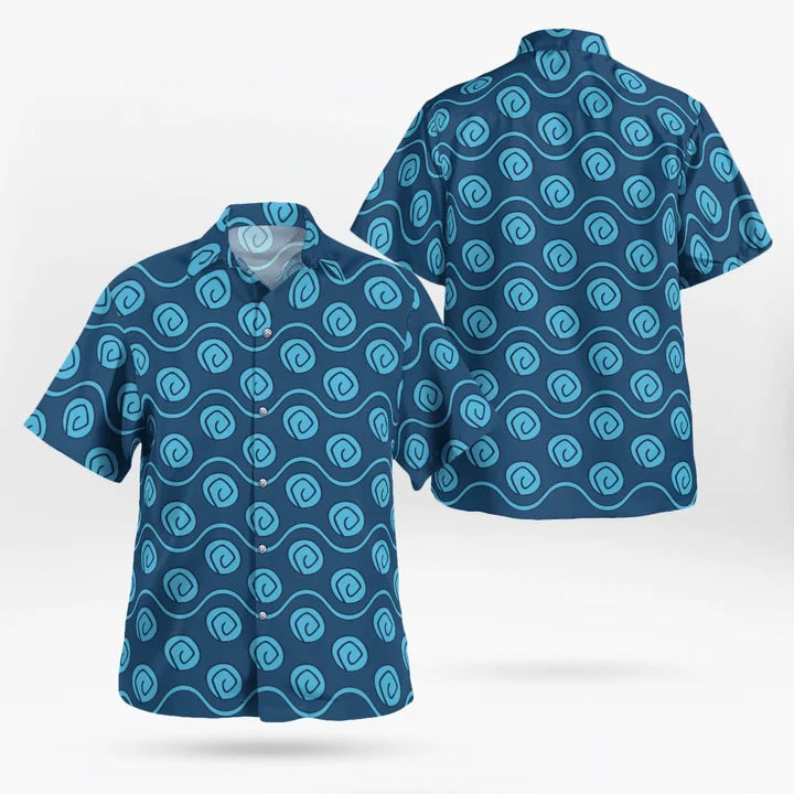 Brown Aloha Shirt with Blue and Yellow Flowers